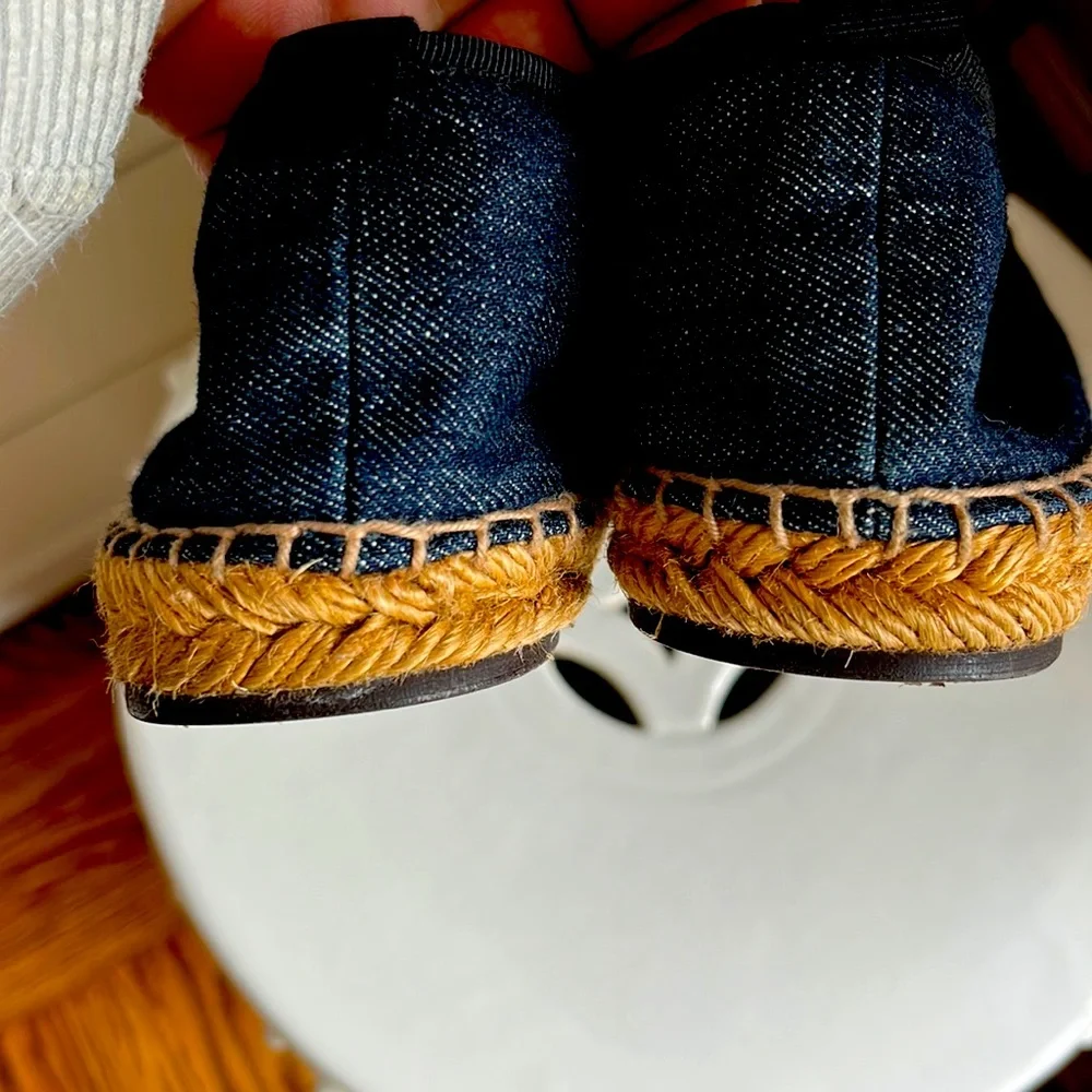 Fendi Blue and Black Espadrilles with Woven Jute Sole
